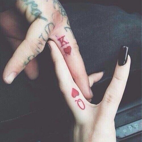matching tattoos for couple in fingers