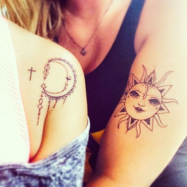 sun and moon best friend matching tattoos