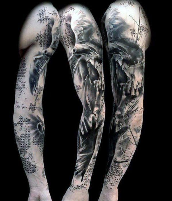 black and grey arm tattoos