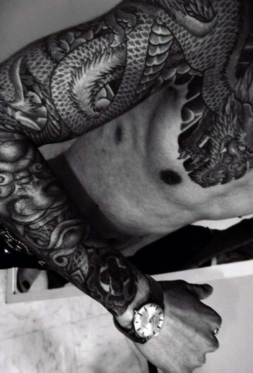 dragon black and grey tattoos