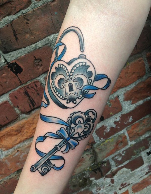 sentimental key and lock tattoo design