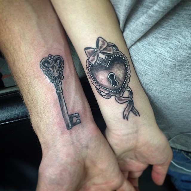 couples key and lock tattoos