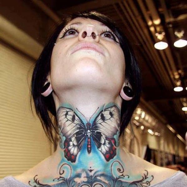 butterfly neck tattoos for women