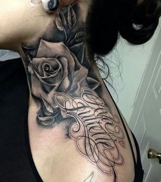rose with her name neck tattoos