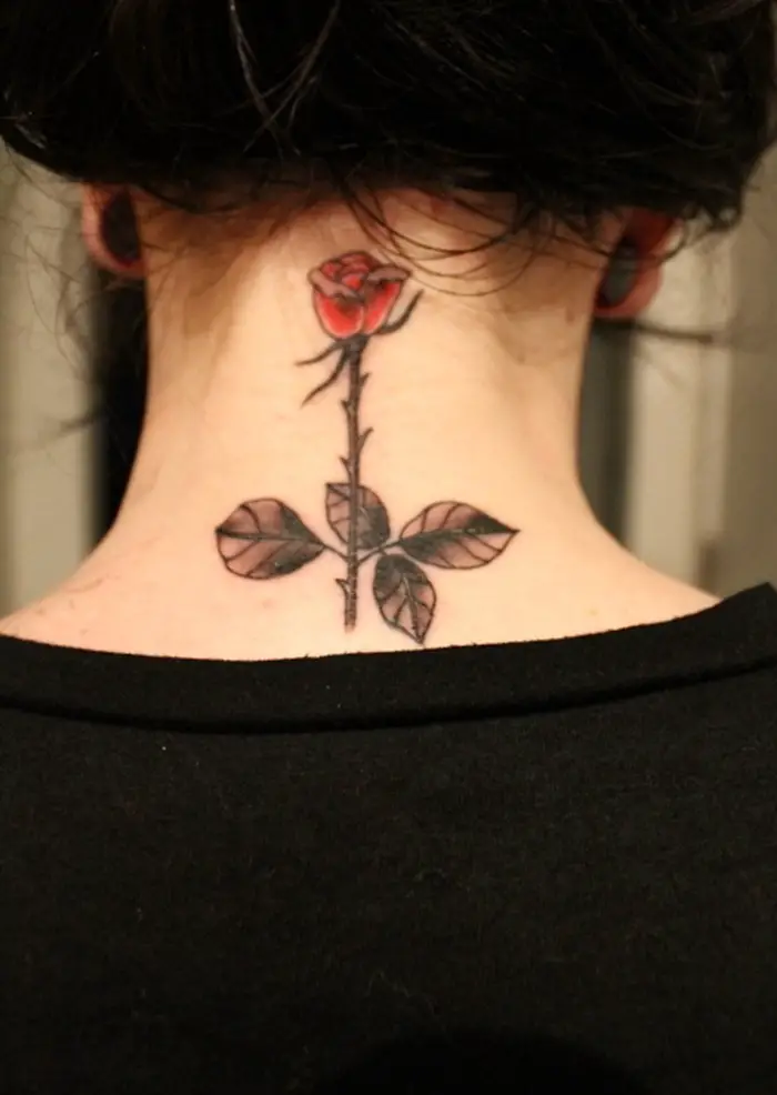 rose with thorns neck tattoos
