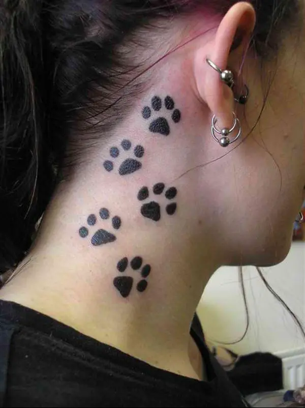 paw prints neck tattoos for women