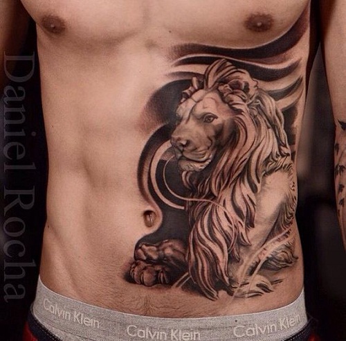 lion stomach tattoos for men