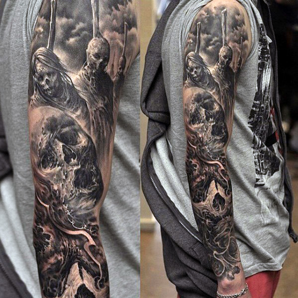 tattoo sleeve ideas for men black and grey