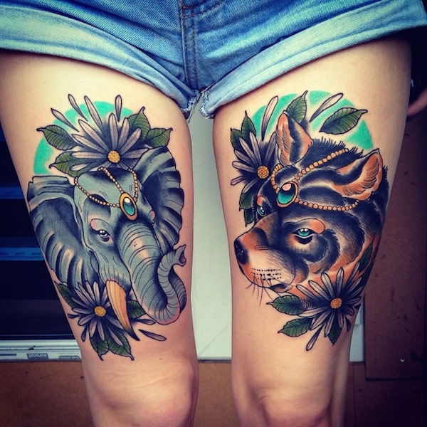 thigh tattoos for women with animal ideas