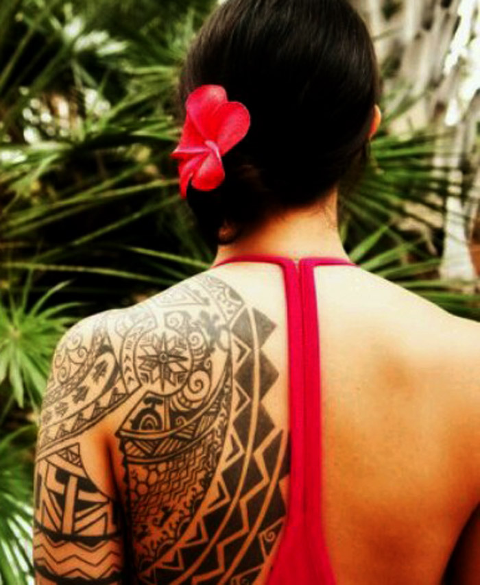bold shoulder tribal tattoos for women