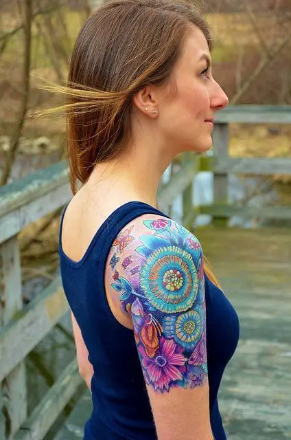 Flowers and Butterflies half sleeve tattoos