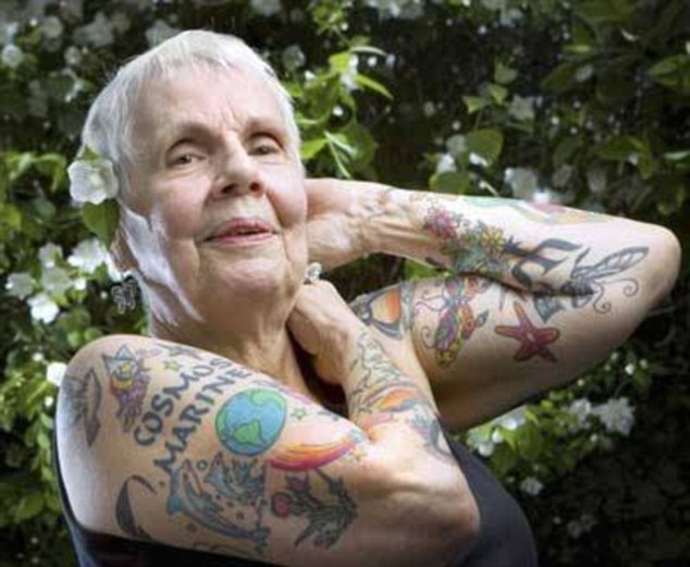 Graceful Old Woman with Tattoo art