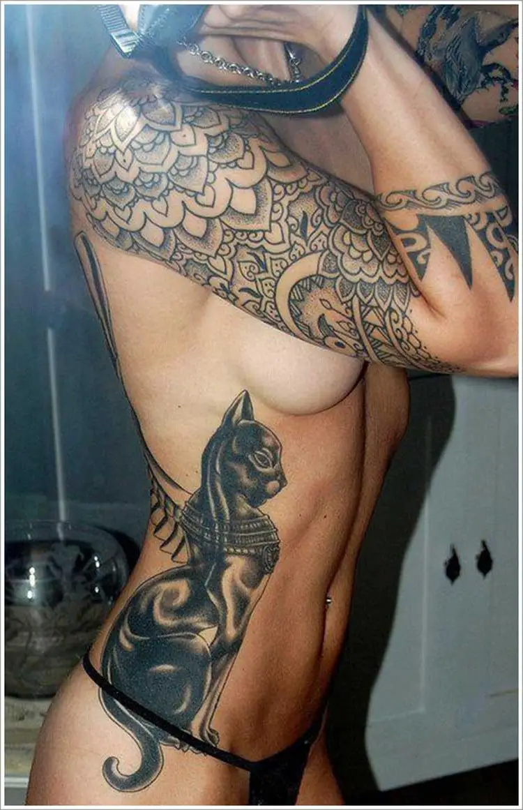 Lascivious Cat tattoo idea for girl 