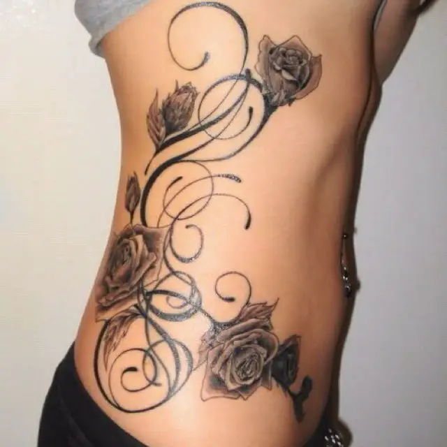 Girl Side Tattoo of a Tribal Rose