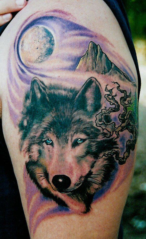 The Lone Wolf with moon tattoo idea 