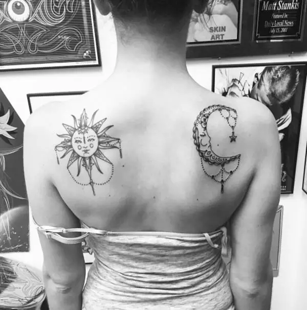 Elegant Sun and Moon Tattoo art for girl 