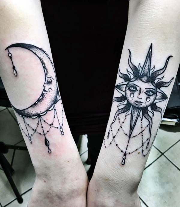 Nice Elegant Sun and Moon Tattoo art 