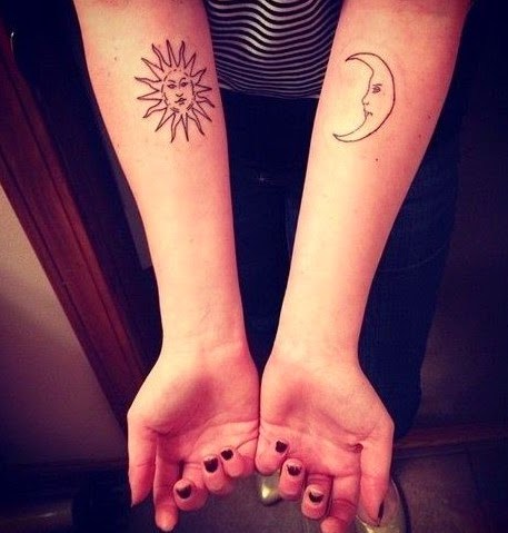 girl Sun and Moon Tattoo on Forearm 