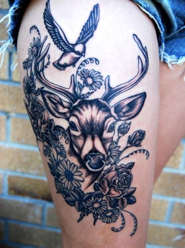 tattoos for women's thighs with antelope
