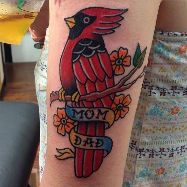 sweet-bird-with-mom-dad-banner-tattoo