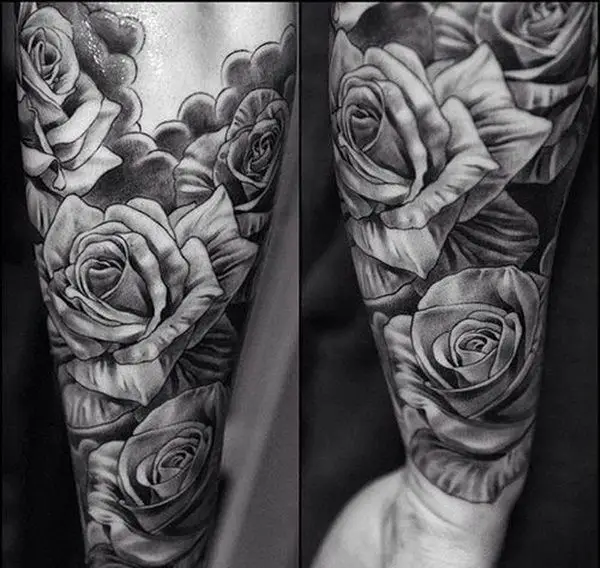 black and grey rose tattoos