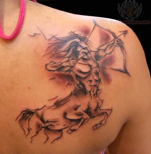 sagittarius shooting the arrow with bow tattoo