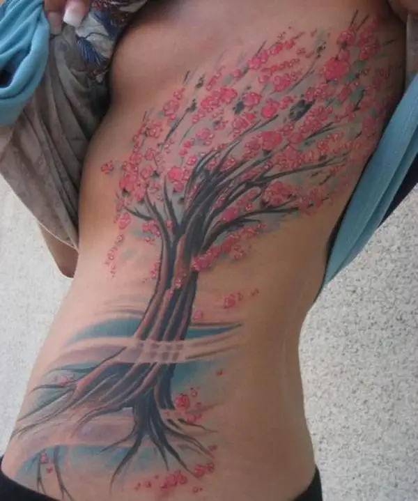 red cherry blossoms tree tattoo