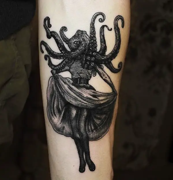 lady octopus forearm tattoos for women