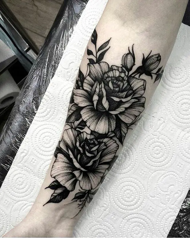 black roses forearm tattoos for women