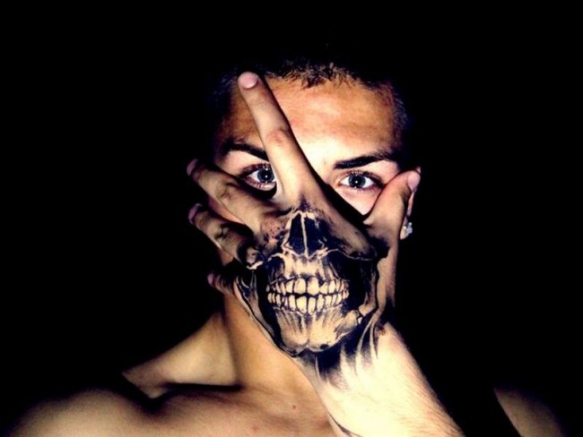 zombie mask hand tattoos for men