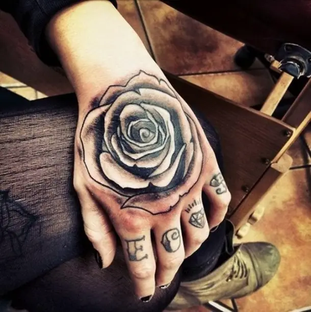 single rose hand tattoos for men