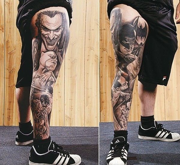leg tattoos for men with batman legacy