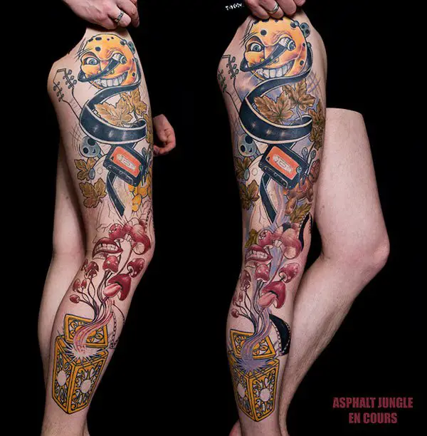 pandora's box leg tattoos for men