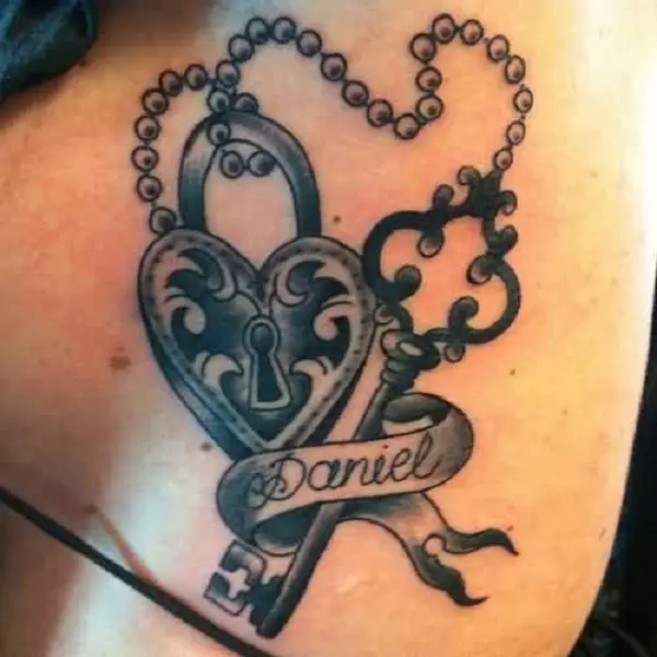 linked key and lock tattoo