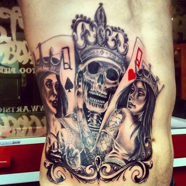 queen of heart tattoos with skull