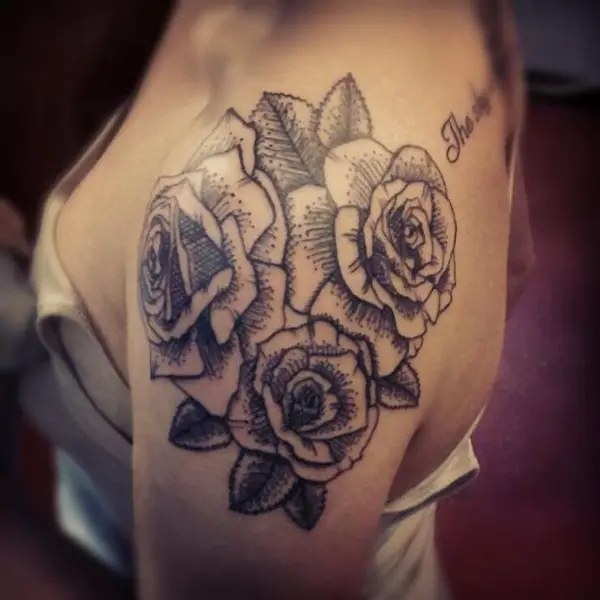 Gothic shoulder rose tattoo idea