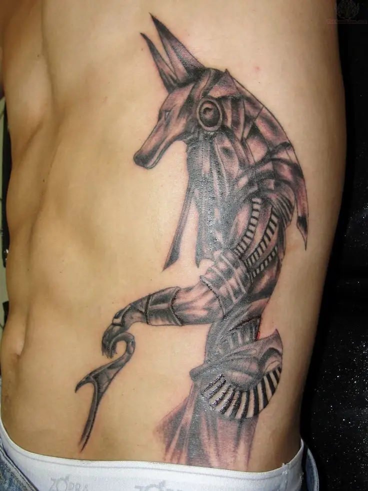 egyptian god anubis side tattoos for men