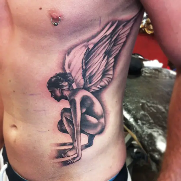 naked angel side tattoos for men