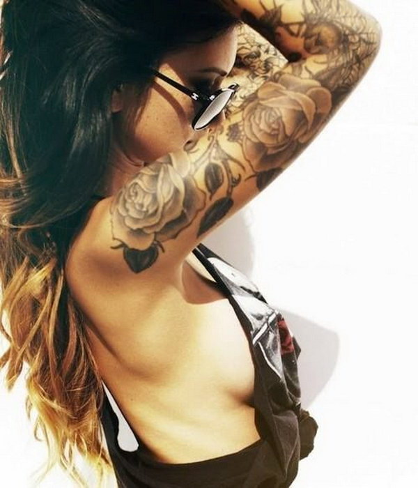 sexy roses sleeve tattoos for women 