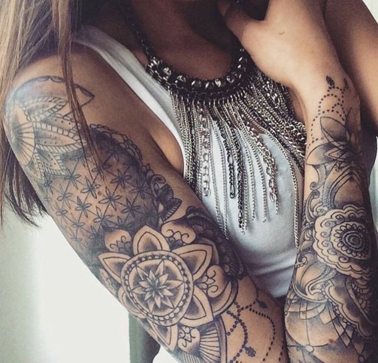 ornate sleeve tattoos for women