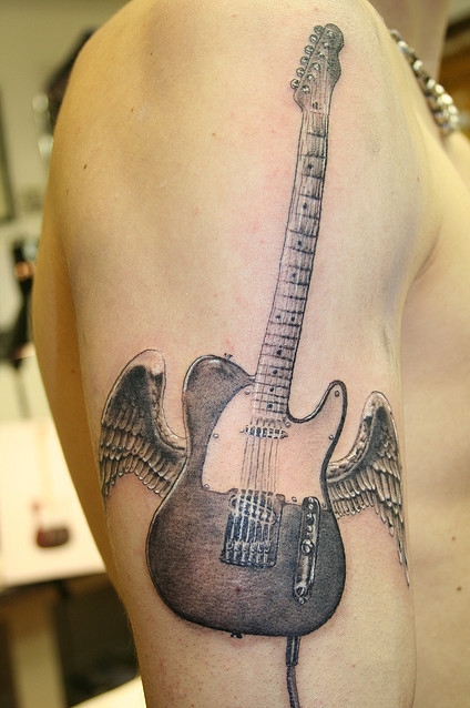 guitar tattoos for men on arm sleeves