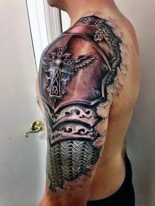 shoulder armor tattoos on arm sleeves