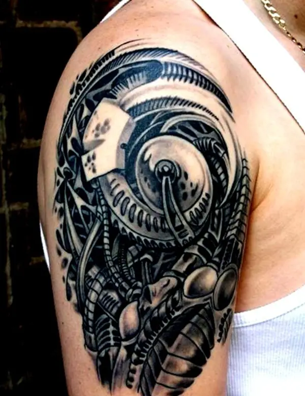 cyborg connection tattoos for men on arm sleeves