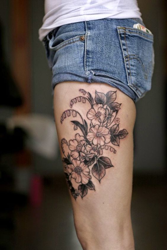 thigh tattoos for women with flower 