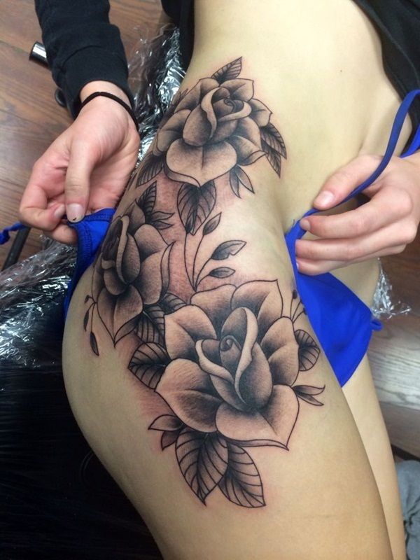 grey ink thigh tattoos for women