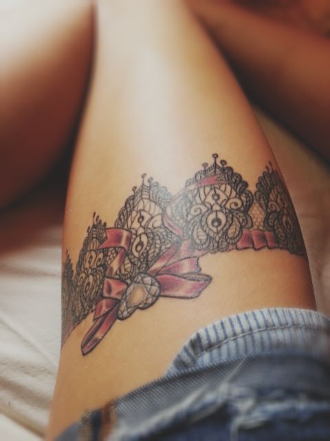 lace garter thigh tattoo