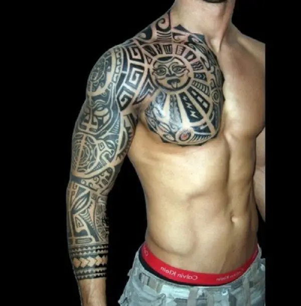 Full Arm And Shoulder Tribal Tattoo