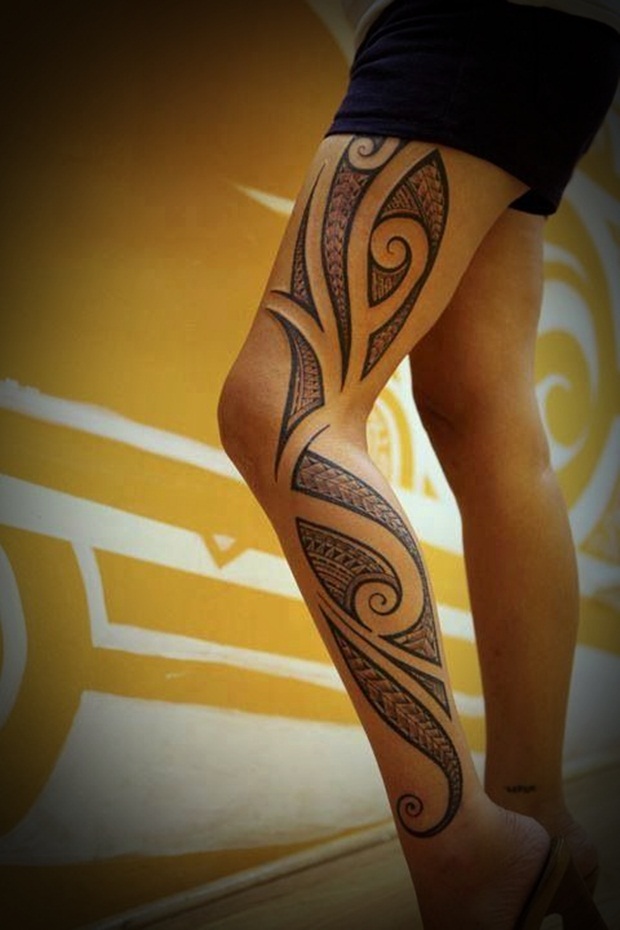 tribal leg tattoos for women