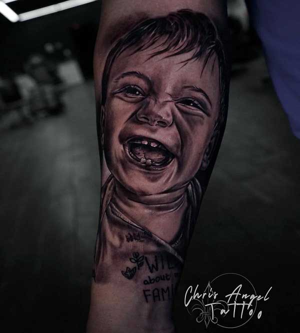 Daughter Portrait Tattoo Best Tattoo Studio in India Black Poison Tattoos
