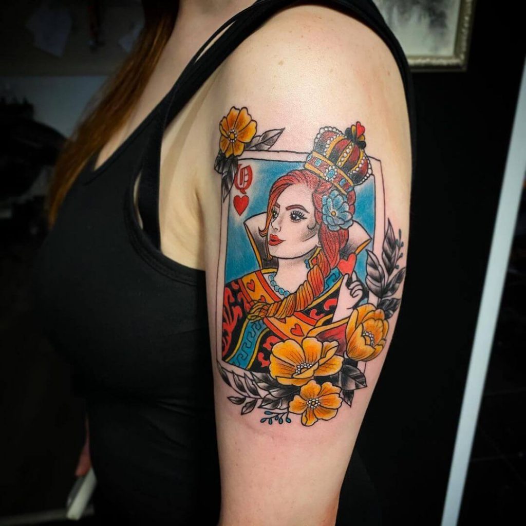 And her Queen of Hearts tattoo Done by Paul at Bell Rose tattoo Daphne  Alabama  rtattoos